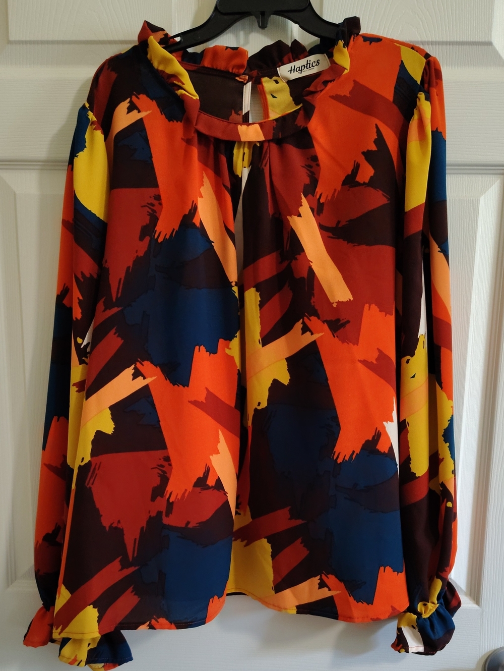 Haptics Women's Abstract Print Long-Sleeve Blouse - Orange Multi